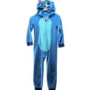 Disney Kids Size M (8) Stitch Hooded Pajama Jumpsuit Fleece One Piece Costume
